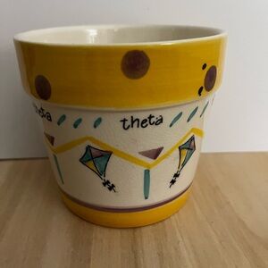Yellow and Cream Ceramic Planter with Theta  Kite Design from Alexandra